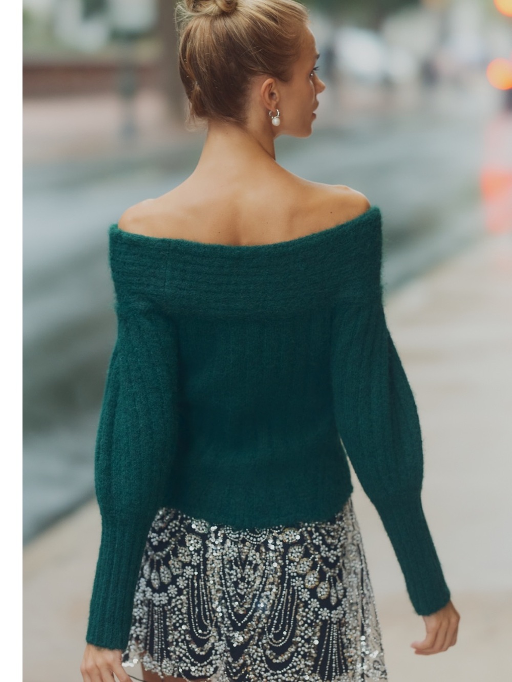 Pilcro Off-the-Shoulder Sweater - Teal Green - Picture 2 of 5